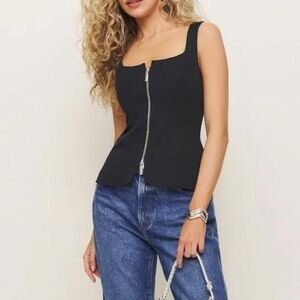 Reformation Laine Black Zipper Top